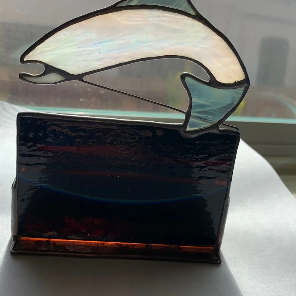 “Going Fishing” Business Office Card Holder✨Stained Glass✨Handmade